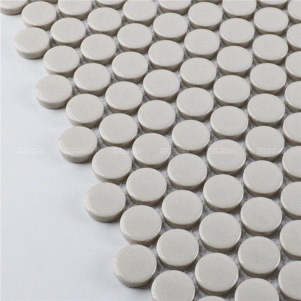 Foshan Factory 19mm Glossy Porcelain Mosaic Penny Round Tile Grey Mm