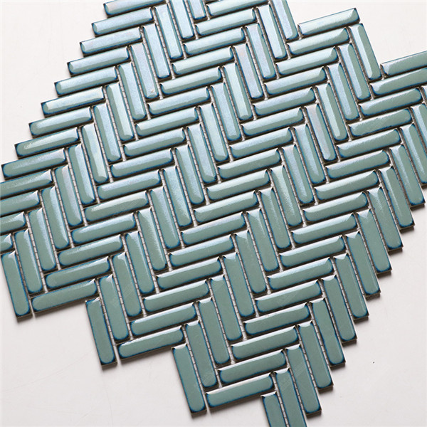 Foshan Wholesale 12x50mm Glazed Ceramic Teal Blue Herringbone Mosaic ...